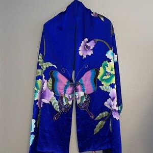 Shanghai Tang Blue Floral Silk Scarf